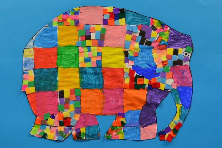 Patchwork drawing of an elephant representing diversification